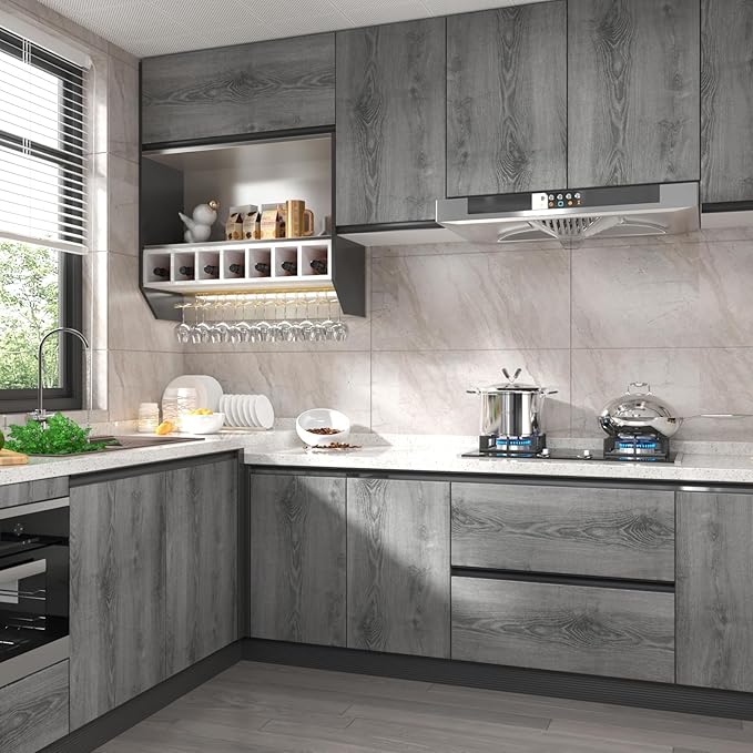 Stickyart 24"x317" Thick Grey Wood Contact Paper Wood Grain Contact Paper Wood Peel and Stick Wallpaper for Countertops Table Furniture Removable Textured Wood Wallpaper Self Adhesive Wood Wall Paper