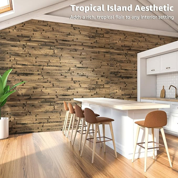 Art3d Natural Bamboo Wall Panel for Interior Decor, Renewable Pole Wrap Wainscoting Paneling for Wall Ceiling Furniture Cabinet Office, 12 x 96 Inch, 2-Pack - Dark Burned
