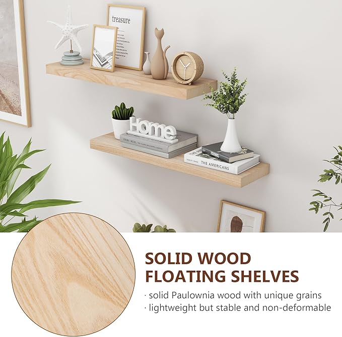 fuqing 30 Inch Floating Shelves | Natural Wood Wall Shelves Set of 2 | 30