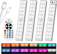 Diomart 48 LED Under Cabinet Lighting Wireless, 15 Colors Changeable Rechargeable RGB Under Cabinet Lights Remote Control Under Counter Lights Mini Night Light Bar for Indoor Display Shelf, 4 Pack