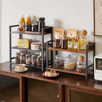 IBUYKE 3-Tier Spice Rack Industrial Counter Shelf Desktop Storage Organizer Standing Seasoning Rack for Countertop Kitchen Office Living Room Desktop Black UTLJ021B