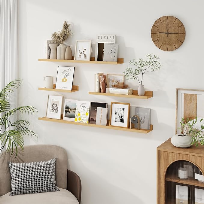 Axeman 30 Inch Floating Shelves | Oak Picture Ledge Shelf Set of 3 | Rustic Wood Wall Shelves with Lip | 30" Oak Picture Shelf for Wall with Ledge | Photo Shelves