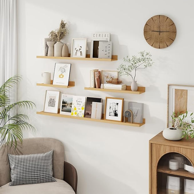 Axeman 30 Inch Floating Shelves | Oak Picture Ledge Shelf Set of 3 | Rustic Wood Wall Shelves with Lip | 30" Oak Picture Shelf for Wall with Ledge | Photo Shelves
