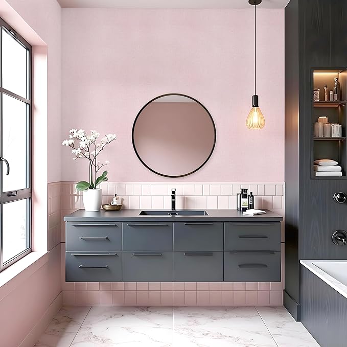 Pink Grasscloth Peel and Stick Wallpaper Textured Contact Paper 15.7inch x 196.8inch Faux Linen Vintage Grasscloth Contact Paper Self Adhesive Removable Wallpaper Vinyl