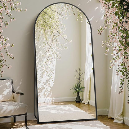 DUMOS Arched Full Length Mirror with Stand Floor Standing Aluminum Frame for Bedroom Body Hanging Leaning Modern Simple Home Decor Shatter-proorf Nano Glass Wall Living Room Natural Black, 70.4"x25.6"