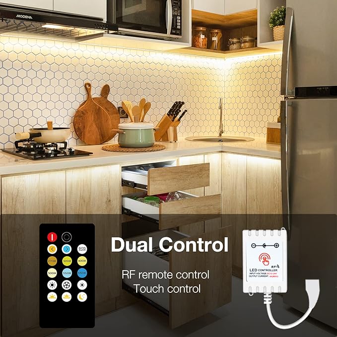 DAYBETTER Under Cabinet Lighting, 6 PCS Under Cabinet Lights, Dimmable LED Strip Lights with Remote, LED Lights for Kitchen Cabinet, Counter, Shelf, 2700K-6500K Warm to Daylight White, Timing, 20 ft