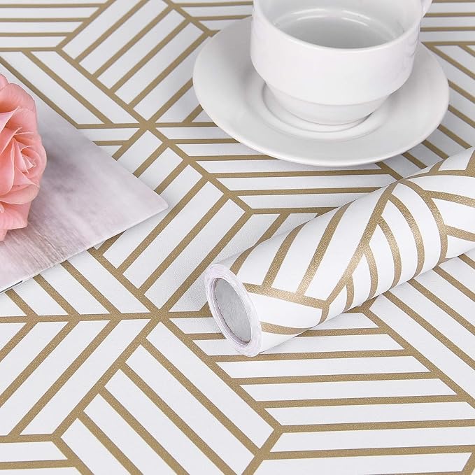 WENMER Geometric Hexagon Peel and Stick Wallpaper - 17.7 Inch x 472 Inch, Removable Self-Adhesive Vinyl Film for Bedroom, Bathroom, Shelf, Cabinet, Drawer