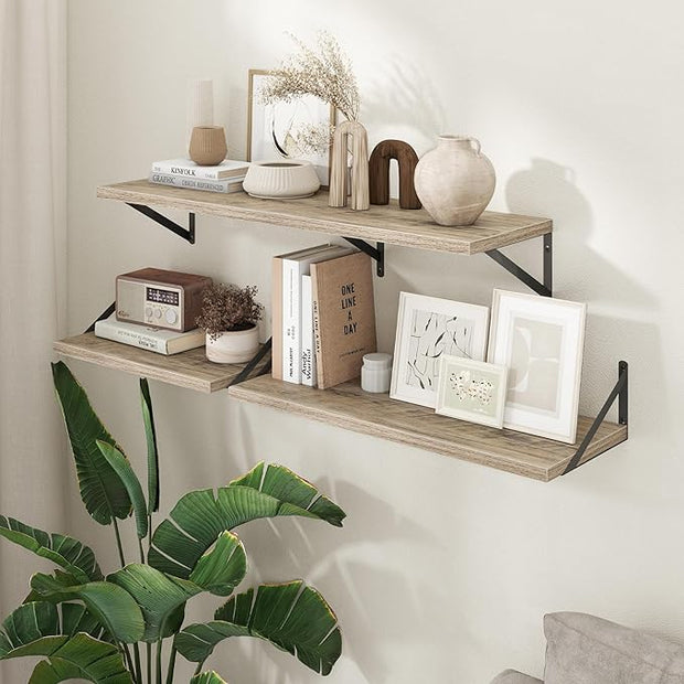 Axeman Deep Floating Shelves - 20 Inch Floating Shelves Set of 2-12 Inch Deep Grey Wall Shelves for Living Room Bathroom Kitchen