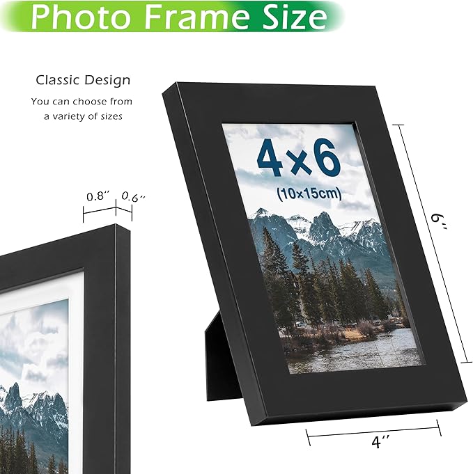 FrameWorks 2-Pack, 4x6 Picture Frame, Black – Classic Wooden Photo Frame with Tempered Glass, Modern Matte Finish for Prints, Posters, Certificates & Wall Decor – Gallery-Ready