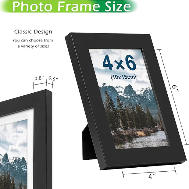FrameWorks 4x6 Classic Wooden Picture Frames Tempered Glass/Black / 6-Pack
