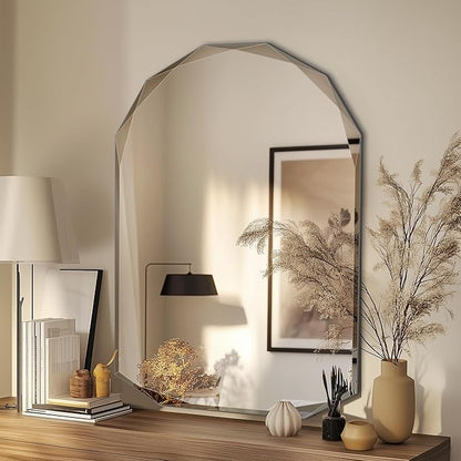 Suidia Bathroom Mirror, 26"x 38" Wall Mirror, Frameless Bathroom Mirror with Beveled Edge for Bedroom, Living Room, Entryway, Hallway, Arched Shape