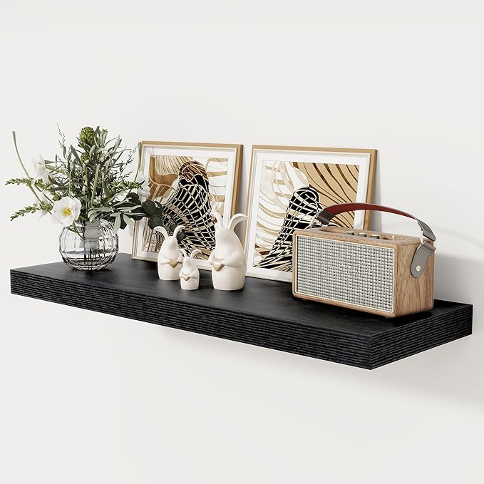 Black Floating Shelves 36 Inch Long, 12 Inch Deep Floating Shelves for Wall, 36 x 12 Shelves for Wall Storage & Display, 2