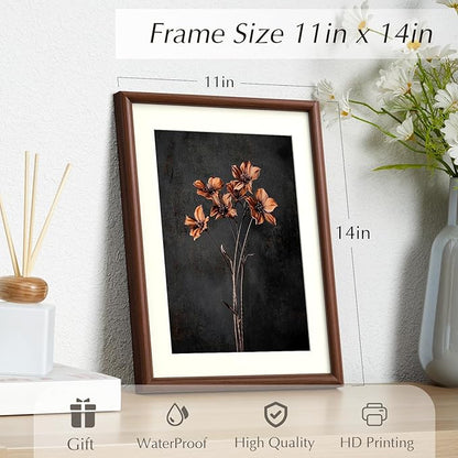 InSimSea Brown Framed Canvas Wall Art, Bedroom Small Vintage Art,11x14in, Retro Dried Floral Paintings Prints, Country Moody Shelf Decor for Living Dining Room Hallway, Anti-dust(with acrylic panel)