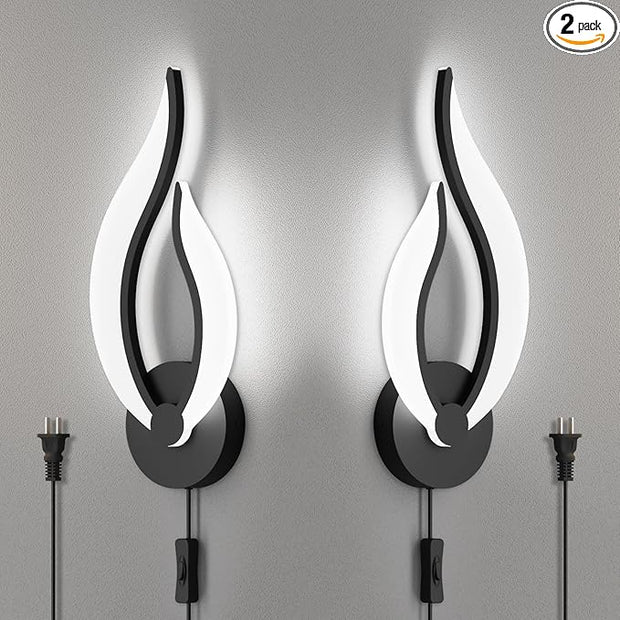 Plug in Wall Sconces Set of 2 Modern Bedroom Bedside Lamps Industrial Sconces with Switch On Off Cord 5500k 10 Watt LED Wall Lights for Living Room Indoor Hallway Lighting Fixtures