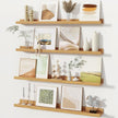 Fun Memories Picture Ledge Shelves Set of 4, 32 Inch Rustic Wall Mounted Floating Shelves with Lip for Home Storage and Décor in Bathroom, Kitchen, Nursery, Bedroom, Living Room, Oak