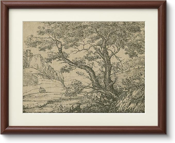 InSimSea Brown Framed Oak Tree Wall Art, Vintage Farmhouse Cottage Landscape Sketch Painting decor for Living Room Library Hallway Shelf,11x14in, with Acrylic Panel, Canvas Prints Picture