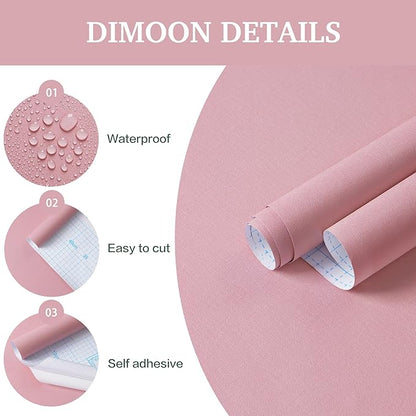 Dimoon 17.7''x118'' Peel and Stick Wallpaper Pink Contact Paper for New Environmentally Friendly Materials Thickening Upgrade Embossed Renter Friendly Wall Paper Modern Vinyl Wrap Countertop Bedroom