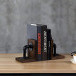MyGift Book Ends Decorative, Bookends for Shelves, Metal Bookends for Heavy Books, Office Decor for Men, Wood Book Stopper, Realistic Industrial Pipe Design, Dark Brown
