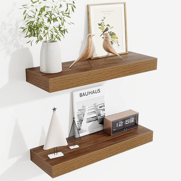 Fun Memories Floating Shelves Bathroom for Wall Mounted Shelves, 20 Inch Wood Shelf Set of 2, Home Storage & Display Decor, Walnut