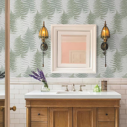 JiffDiff Botanical Fern Peel and Stick Wallpaper 17.73" x 118.1" Leaf Moody Ferns Forest Textured Self Adhesive Temporary Wall Paper for Bathroom Bedroom Apartment Friendly