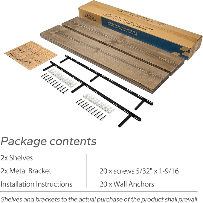 BGMG Wood Floating Shelves for Wall 60 inch Set of 2,Dark Walnut Floating Shelves,Solid Wood Wall Mount Shelves for Living Room Bedroom Kitchen Farmhouse 60x 6.7 x1.75 inch