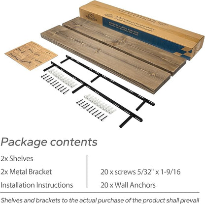 BGMG Wood Floating Shelves for Wall 60 inch Set of 2,Dark Walnut Floating Shelves,Solid Wood Wall Mount Shelves for Living Room Bedroom Kitchen Farmhouse 60x 6.7 x1.75 inch