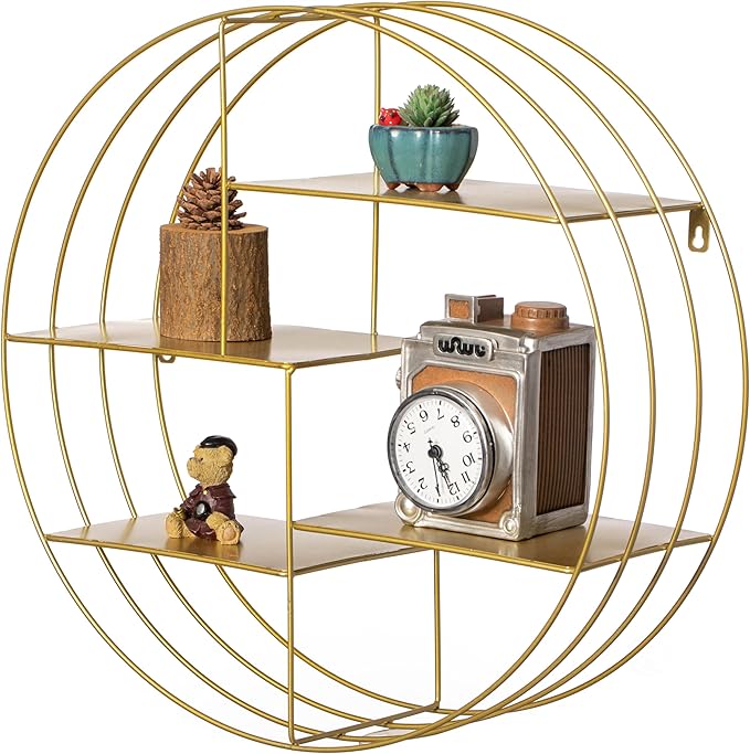 Vintiquewise 4-Tier Floating Circular Silhouette Wall Shelf - Metal Wall-Mounted Display Shelf, Multi-Functional Wall Storage - Perfect for Entryway, Bathroom, Bedroom, Living Room or Office, Gold