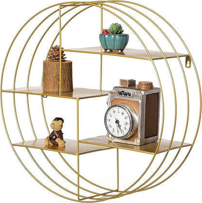 Vintiquewise 4-Tier Floating Circular Silhouette Wall Shelf - Metal Wall-Mounted Display Shelf, Multi-Functional Wall Storage - Perfect for Entryway, Bathroom, Bedroom, Living Room or Office, Gold
