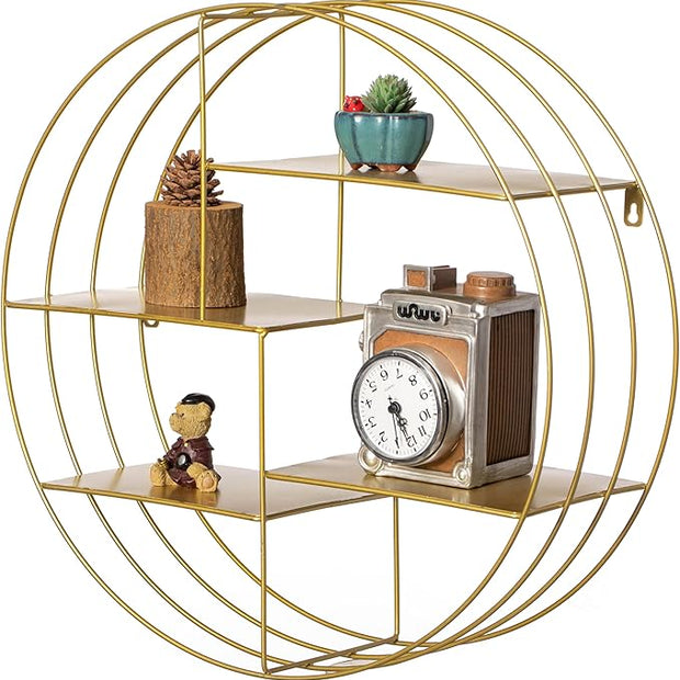 Vintiquewise 4-Tier Floating Circular Silhouette Wall Shelf - Metal Wall-Mounted Display Shelf, Multi-Functional Wall Storage - Perfect for Entryway, Bathroom, Bedroom, Living Room or Office, Gold