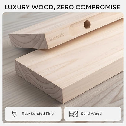 Homeforia 36 inch Wood Floating Shelves, High End Solid Natural Wood 36inch Large Floating Shelf Bathroom, Unfinished Wooden Floating Shelves for Wall, Heavy Duty Bracket, 36 X 6.5 X 1.75 in, Set of 3