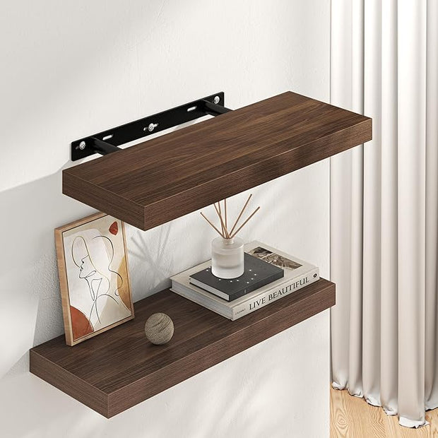Floating Shelves for Wall, 55"W x 9.3"D x 1.5"H, Long Wooden Wall Mounted Display Shelves with Invisible Brackets for Living Room, Bedroom, Bathroom, Kitchen Decor and Storage, Set of 1, Walnut