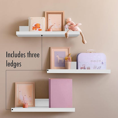 Americanflat 14" Floating Shelves for Wall - Set of 3 - Made of Engineered Wood with Lipped Ledge - Floating Wall Shelves for Bedroom, Bathroom, Kitchen, Office, and Living Room - White