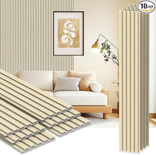 RITOLLO 10-Pack WPC Slat Wall Panels, 96 x 6 Inches 3D Fluted Wall Panels for Interior Wall Decor, Modern Accent Wood Wall Paneling for Living Room, TV Background, Office, Bedroom(Oak)
