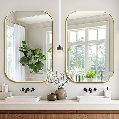 FICTOR Bathroom Vanity Mirror for Wall, 2 Pack 26" x 38" Rectangle Bathroom Mirror for Over Sink, Metal Framed, Hangs Horizontally or Vertically(Gold)