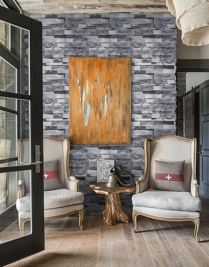 Timeet Brick Wallpaper Peel and Stick Wallpaper Vintage Brick Wallpaper 17.7”X 196.85” Faux Textured Wallpaper Stone Look Self Adhesive Removable Wall Paper Easy to Install