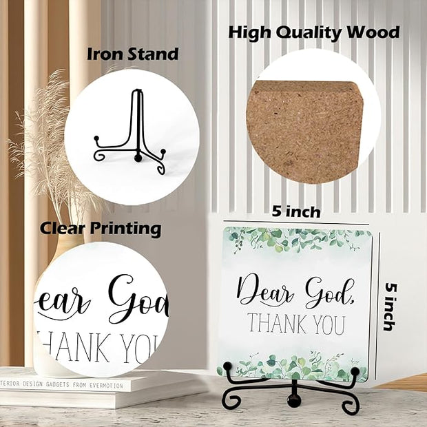 Modern Farmhouse Decor, Home Decor For Living Room, Boho Chic Aesthetic Shelf Decorations, Christian Eucalyptus Dear God Sign, Farm House Entryway Tv Stand Fireplace Coffee Table Decoration (10)