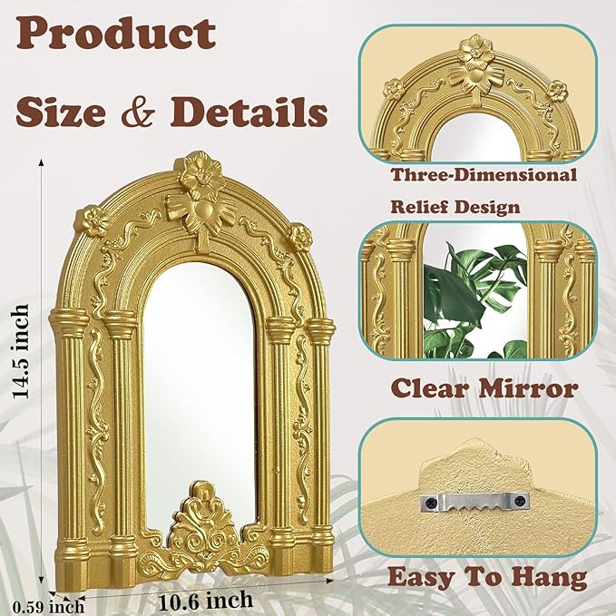 ZEXUIRU 2PCS Arched Window Wall Mirror,Rustic Farmhouse Home Decor, Wood Framed Accent Mirror for Living Room,Bathroom,Bedroom,Kitchen,14.5x10.6 Inches