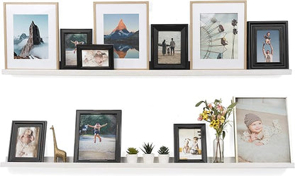 Rustic State Ted 60" Wall Mount Extra Long Narrow Picture Ledge Photo Frame Display - Wood Floating Shelf for Living Room Office Kitchen Bedroom Bathroom Décor - Set of 2 - Washed White