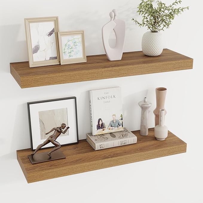 Dreamland 30 Inches Floating Shelves for Wall,8 Inch Deep Floating Shelves Set of 2, Large Display & Storage Shelf, Wall Shelf for Bathroom Bedroom Living Room Kitchen Office,Walnut