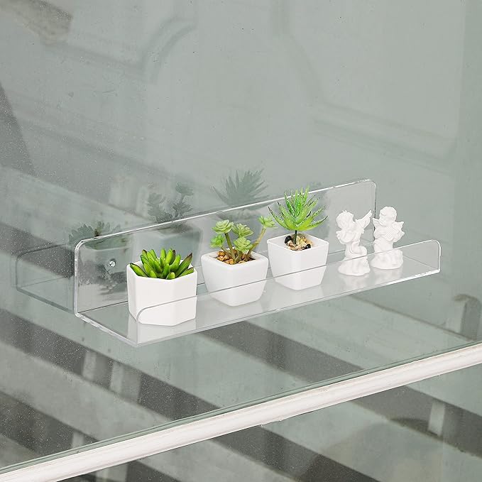 CY craft 6 PCS Acrylic Invisible Floating Bookshelf for Kids Room,15 inch Modern Picture Ledge Display Toy Storage Wall Shelf 5MM Thick U Shelves Storage Rack