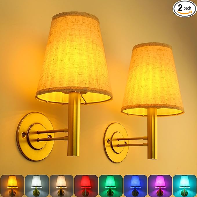 Battery Operated Wall Sconces Lights for Bedroom Set of 2, Wireless Rechargeable LED Wall Lamp with Remote & Touch Control, Wall Mount Lighting Fixture for Living Room, Satin Gold