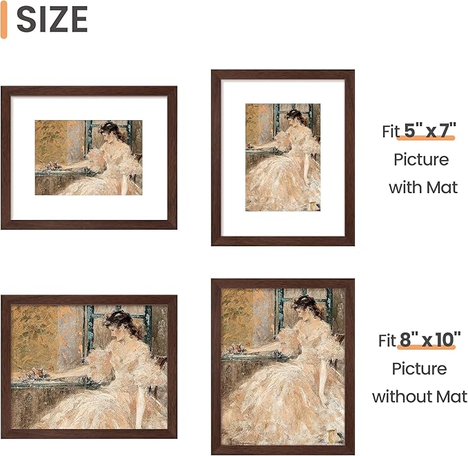 upsimples 8x10 Picture Frame Set of 5, Display Pictures 5x7 with Mat or 8 x 10 Without, Wall Gallery Photo Frames, Brown