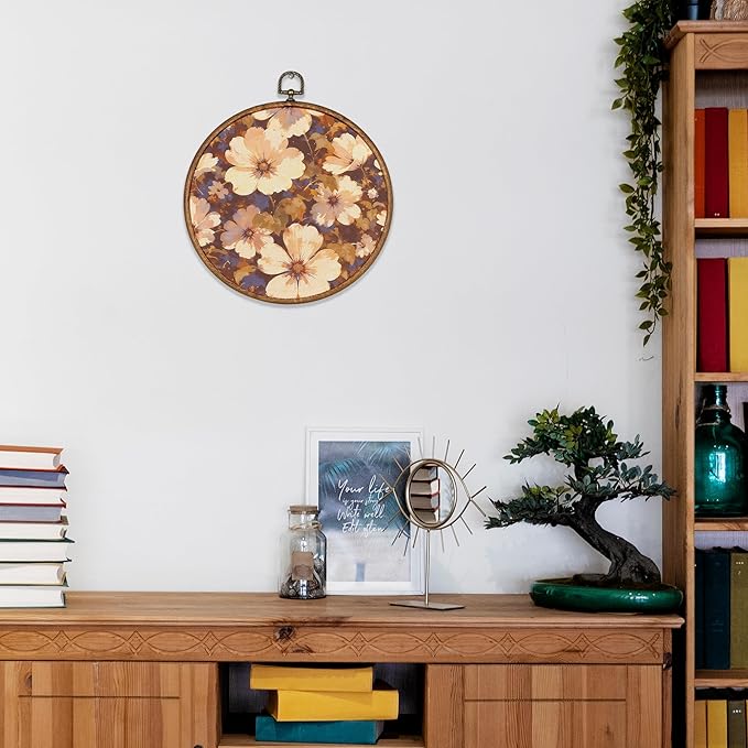 KSDUT Aesthetic White Flower Wall Art Decor - Botanical Neutral Mid Century Modern Wall Art Canvas Frame Hanging Prints, Vintage Landscape Round Wall Art Decor for Home Decorations 10"x10"