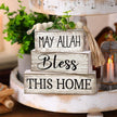 5 Pcs Islamic Table Decor Farmhouse Eid Ramadan Tiered Tray Decor White Stacked Books with Wood Bead Tassels Eucalyptus Leaves Eid Ramadan Block Signs Islamic Decoration for Home Kitchen