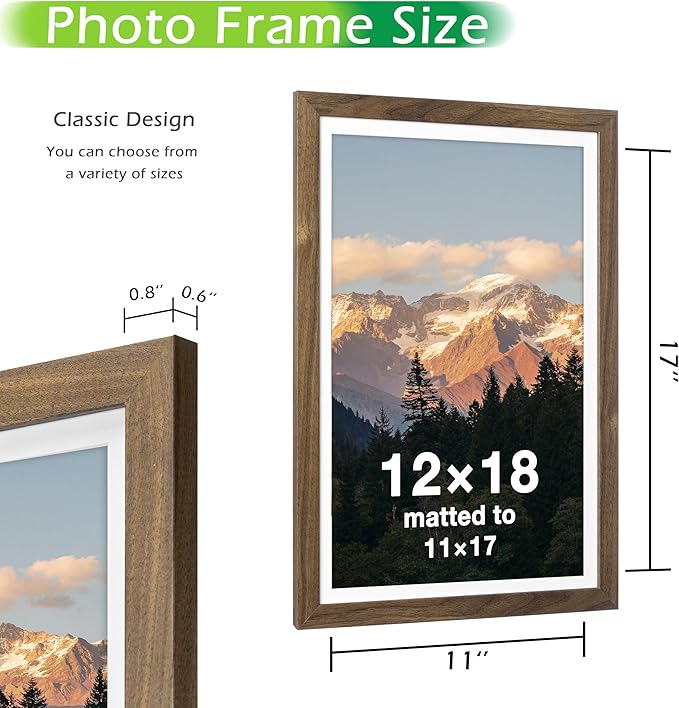 FrameWorks 2-Pack, 12x18 Matted to 11x17 Picture Frame, Dark Oak – Classic Wooden Photo Frame with Tempered Glass, Modern Matte Finish for Prints, Posters, Certificates & Wall Decor – Gallery-Ready