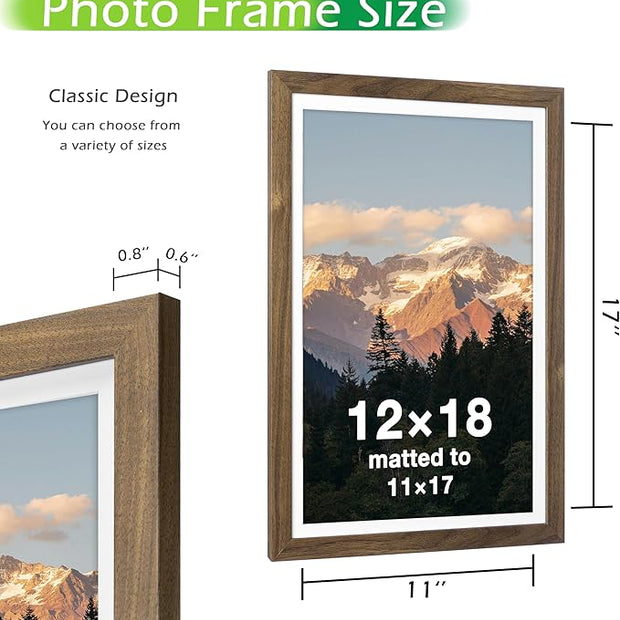 FrameWorks 2-Pack, 12x18 Matted to 11x17 Picture Frame, Dark Oak – Classic Wooden Photo Frame with Tempered Glass, Modern Matte Finish for Prints, Posters, Certificates & Wall Decor – Gallery-Ready