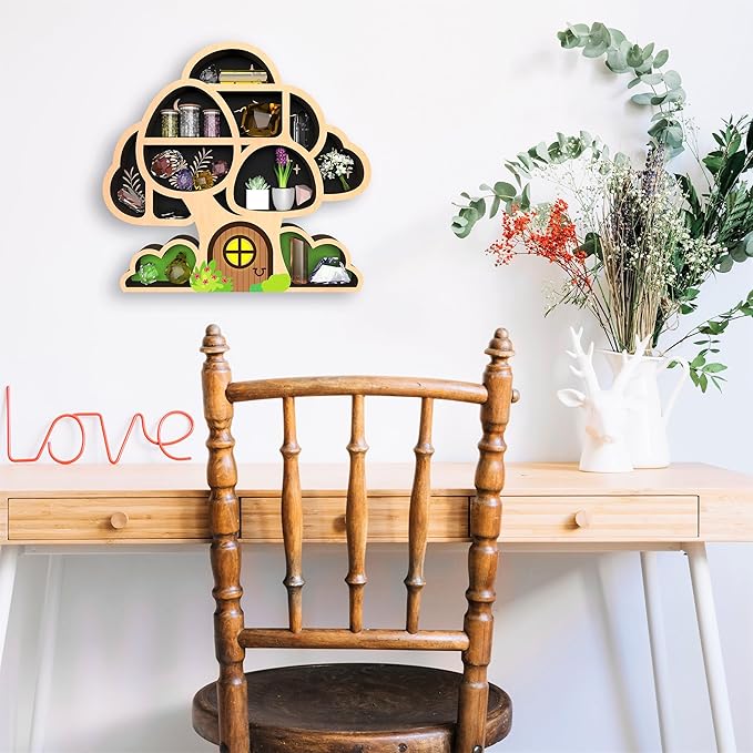 Mushroom Shelf for Wall Decor - Whimsical Floating Shelf for Crystals, Rocks & Trinkets Display | Hippie Boho Decor | Unique Whimsical Mushroom Gifts for Women, Her