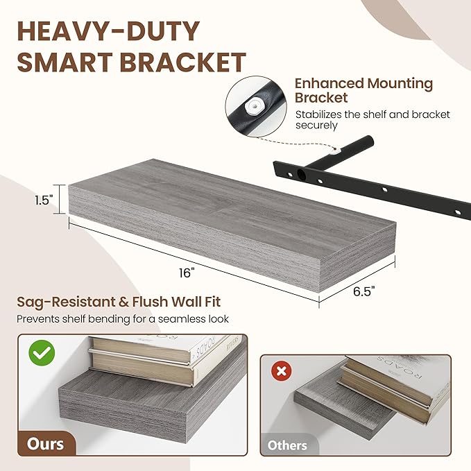 16 Inch Floating Shelves for Wall 2 Pack, 16