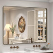 55x40 Inch Bronze Bathroom Mirror, Brushed Bronze Metal Frame Mirrors for Wall, Rounded Rectangle Bronze Mirror for Vanity,Farmhouse, Bedroom, Anti-Rust (Horizontal/Vertical)