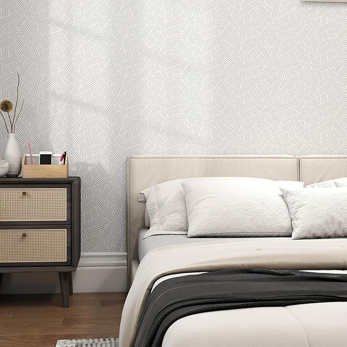 Timeet Modern Geometric Peel and Stick Wallpaper 17.3" x 78.7" Gray Stripe Textured Wallpaper Self Adhesive Wall Paper Removable Minimalist Decor for Bathroom Kitchen Bedroom